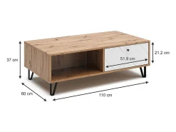 Mesa de centro carvalho artesanal 110x60x37 nizza