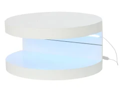 Mesa de centro cilíndrica rotativa 70×70×35,5 cm - Tampos giratórios 360° - com iluminação LED - branco