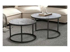 Mesa de centro coleção MANHATTAN com efeito de pedra cinza marmorizada, ideal para uma sala de estar elegante.