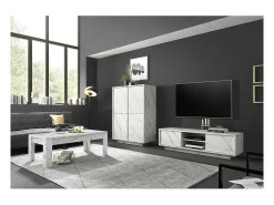 Mesa de centro COLOMARMO - Cor branca com efeito de mármore - Ideal para adicionar um toque de elegância à sua sala de estar.