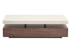 Mesa de centro com 2 gavetas em MDF - Efeito travertino e castanho natural - FELIX