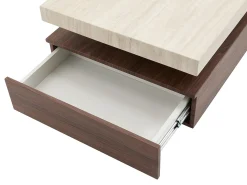 Mesa de centro com 2 gavetas em MDF - Efeito travertino e castanho natural - FELIX