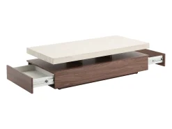 Mesa de centro com 2 gavetas em MDF - Efeito travertino e castanho natural - FELIX
