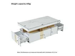 Mesa de centro com 2 gavetas - placa estampada em mármore - estilo escandinavo - Branco