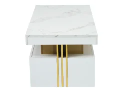 Mesa de centro com 2 gavetas - placa estampada em mármore - estilo escandinavo - Branco
