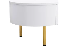 Mesa de centro com 2 gavetas - 108 x 50 x 40 cm - puxadores e pés dourados - cantos curvos - MDF - branco