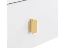 Mesa de centro com 2 gavetas - 108 x 50 x 40 cm - puxadores e pés dourados - cantos curvos - MDF - branco