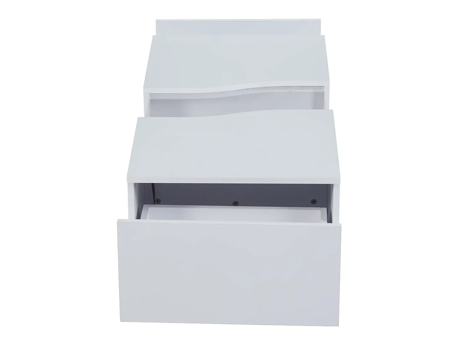 Mesa de centro com 2 gavetas e LED, em MDF e acrílico, lacado branco brilhante