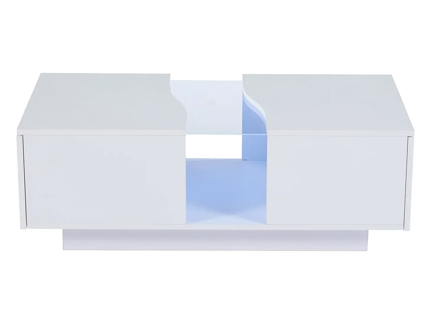 Mesa de centro com 2 gavetas e LED, em MDF e acrílico, lacado branco brilhante