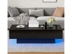 Mesa de centro com 2 gavetas - 115 x 55 x 34 cm - LEDs - Aglomerado - Preto brilhante