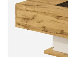 Mesa de centro com 2 gavetas e compartimento - 110,2 x 60 x 39,7 cm - LEDs - Madeira MDF - Natural