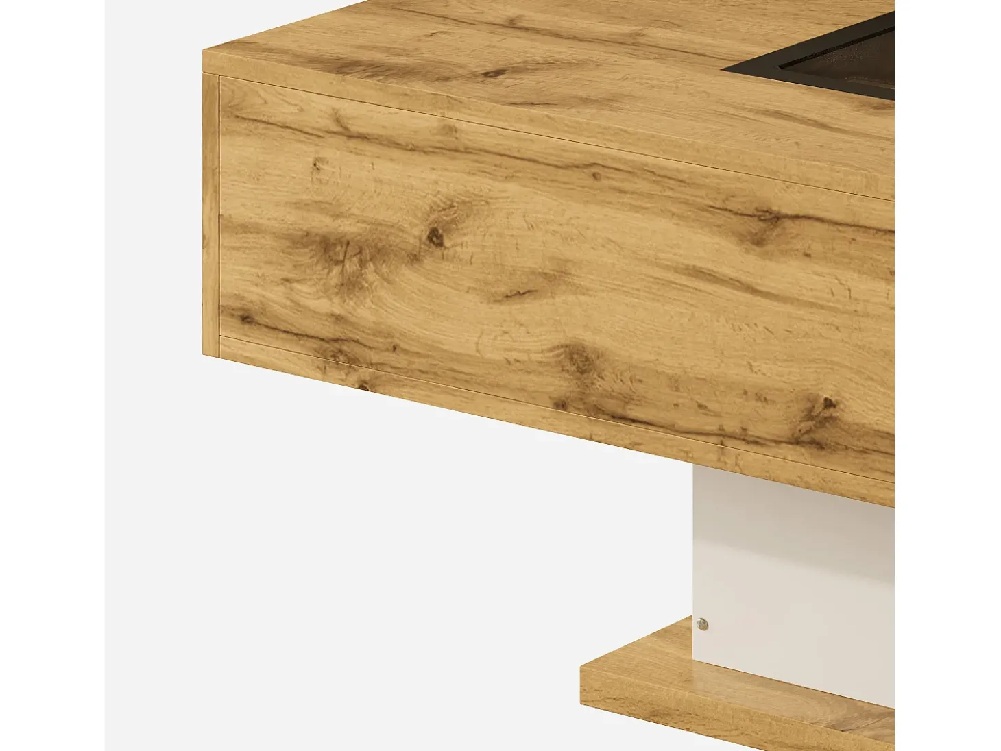 Mesa de centro com 2 gavetas e compartimento - 110,2 x 60 x 39,7 cm - LEDs - Madeira MDF - Natural