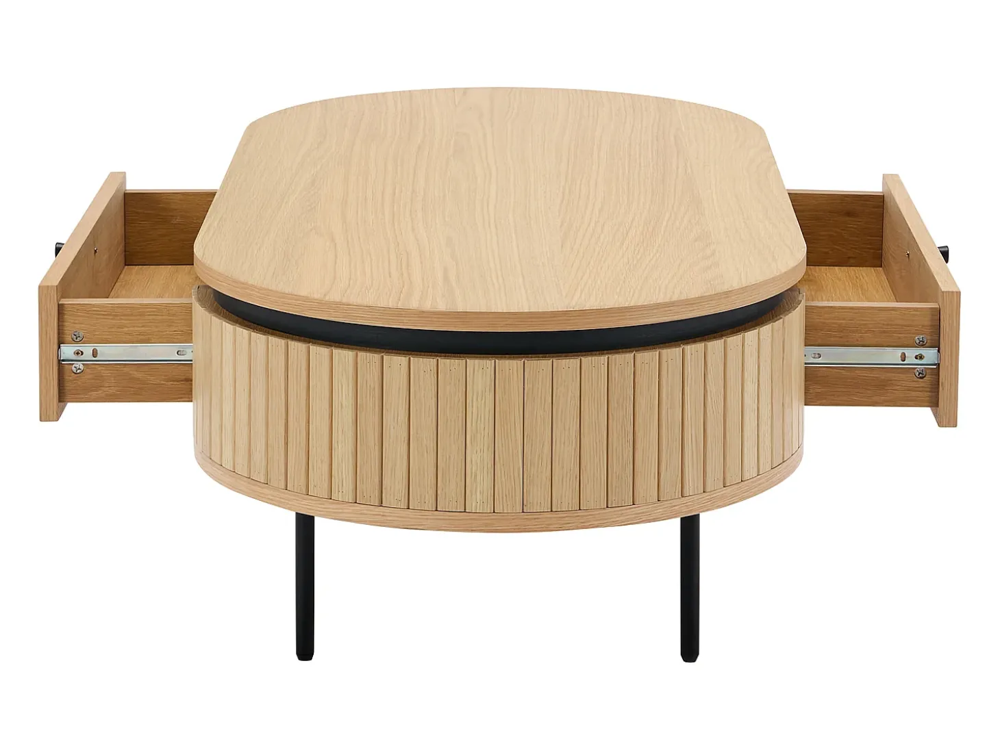 Mesa de centro com 2 gavetas folha de carvalho e metal natural claro e preto - CARDIONA