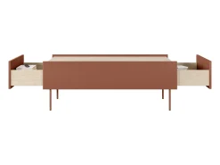 Mesa de centro com 2 gavetas e pés metálicos 120x45 cm