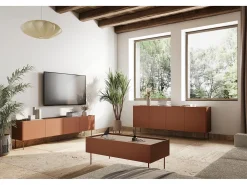 Mesa de centro com 2 gavetas e pés metálicos 120x45 cm