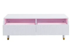 Mesa de centro com 2 gavetas onduladas e iluminação LED - Branca e dourada
