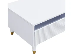 Mesa de centro com 2 gavetas onduladas e iluminação LED - Branca e dourada