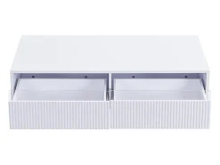 Mesa de centro com 2 gavetas onduladas e iluminação LED - Branca e dourada