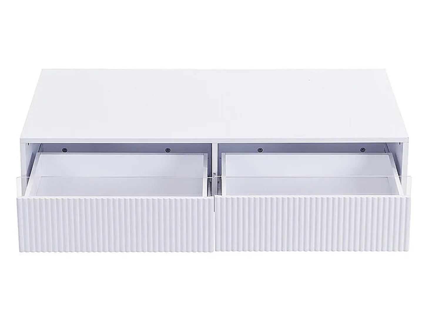 Mesa de centro com 2 gavetas onduladas e iluminação LED - Branca e dourada