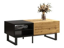 Mesa de centro com 1 gaveta e prateleiras de armazenamento - 100 x 50 x 40 cm - Madeira MDF e metal - Natural