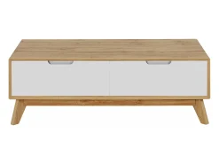 Mesa de centro com 1 gaveta em pinho branco e mel