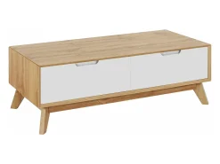 Mesa de centro com 1 gaveta em pinho branco e mel