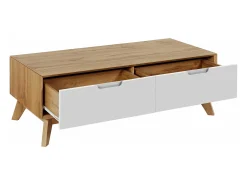 Mesa de centro com 1 gaveta em pinho branco e mel