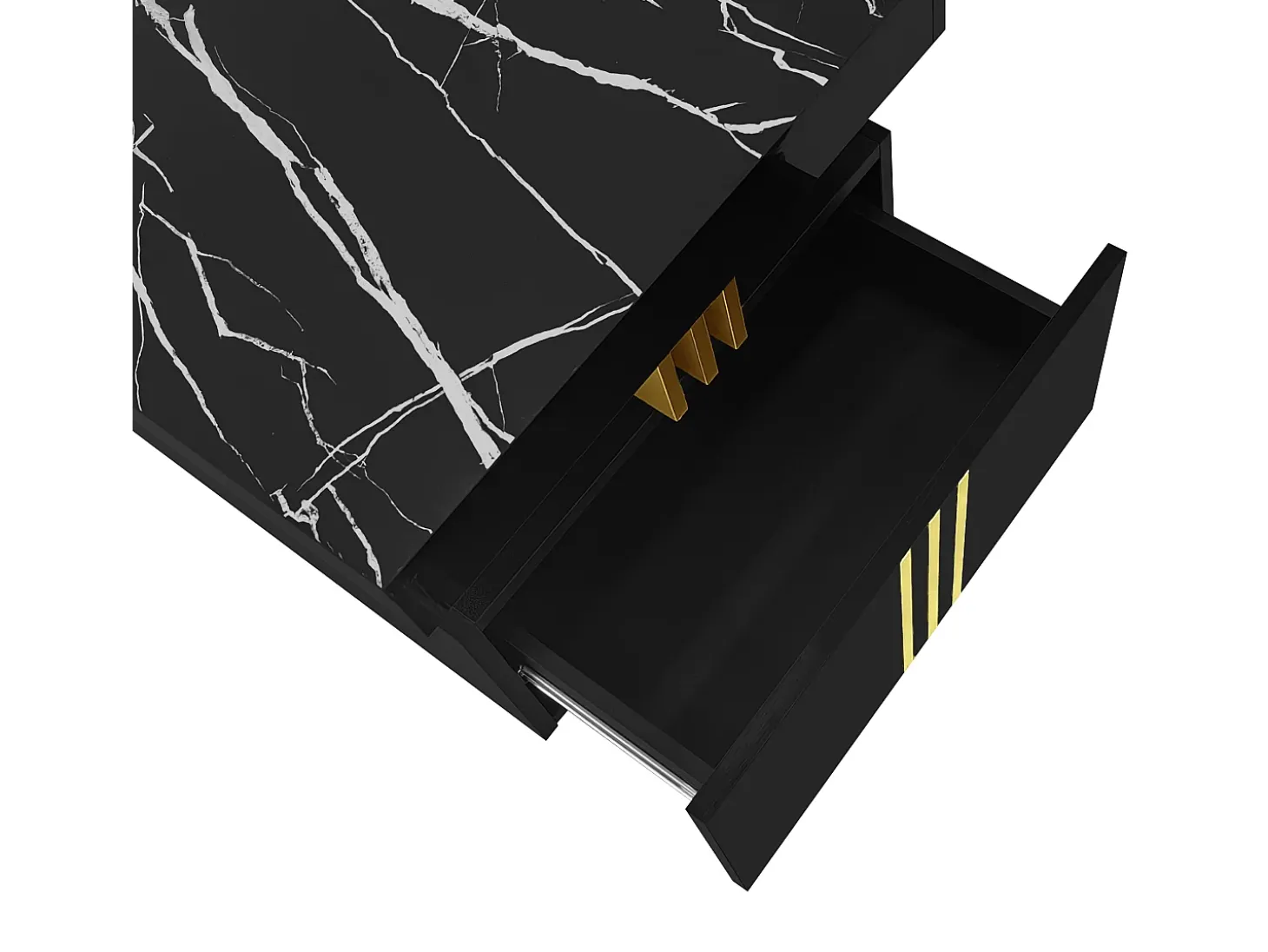 Mesa de centro com 2 gavetas - placa estampada em mármore - estilo escandinavo - preto