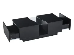 Mesa de centro com 2 gavetas e LED, em MDF e acrílico, lacado preto brilhante
