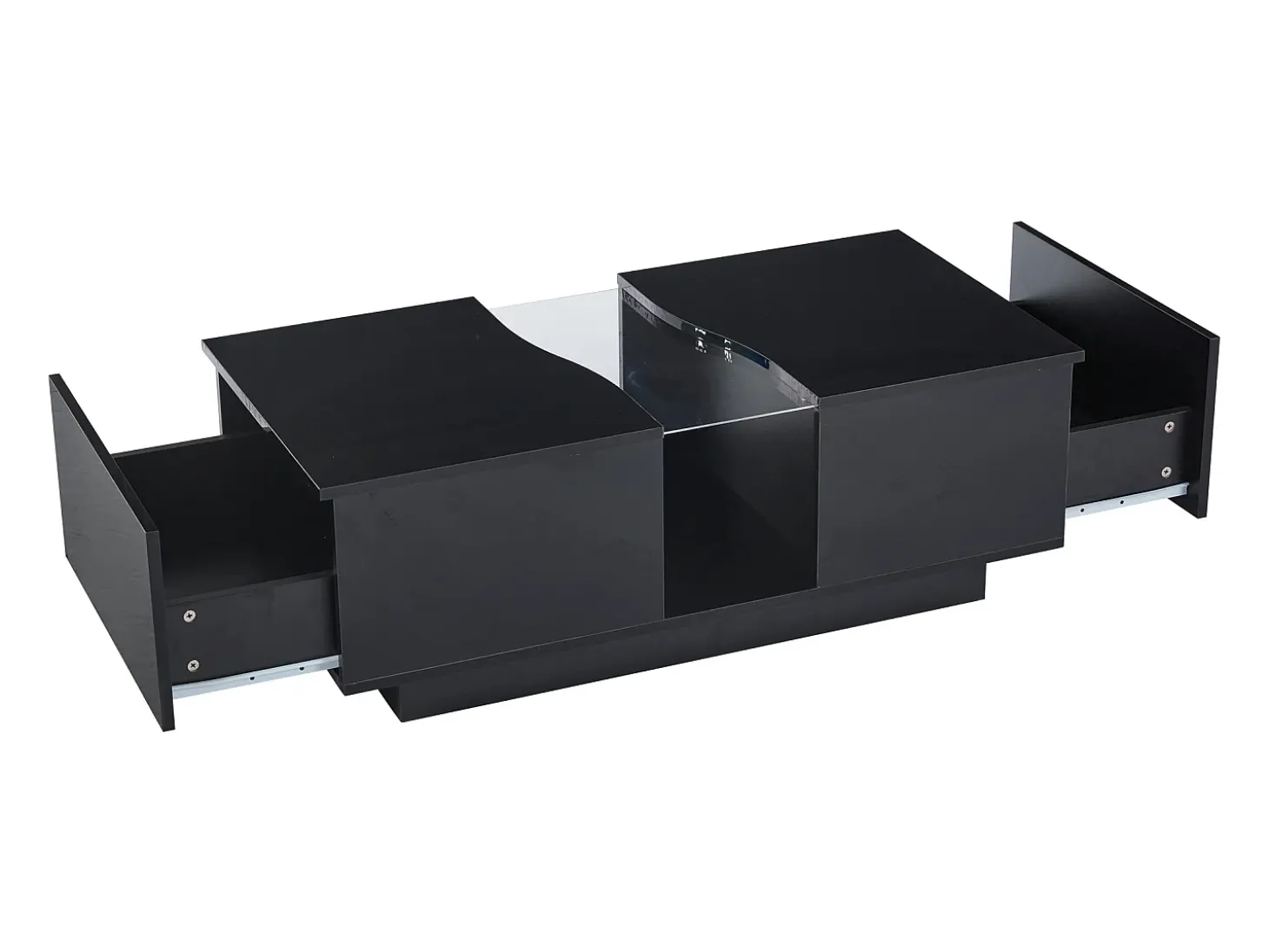 Mesa de centro com 2 gavetas e LED, em MDF e acrílico, lacado preto brilhante