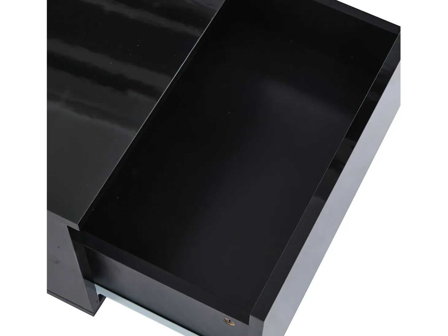 Mesa de centro com 2 gavetas e LED, em MDF e acrílico, lacado preto brilhante