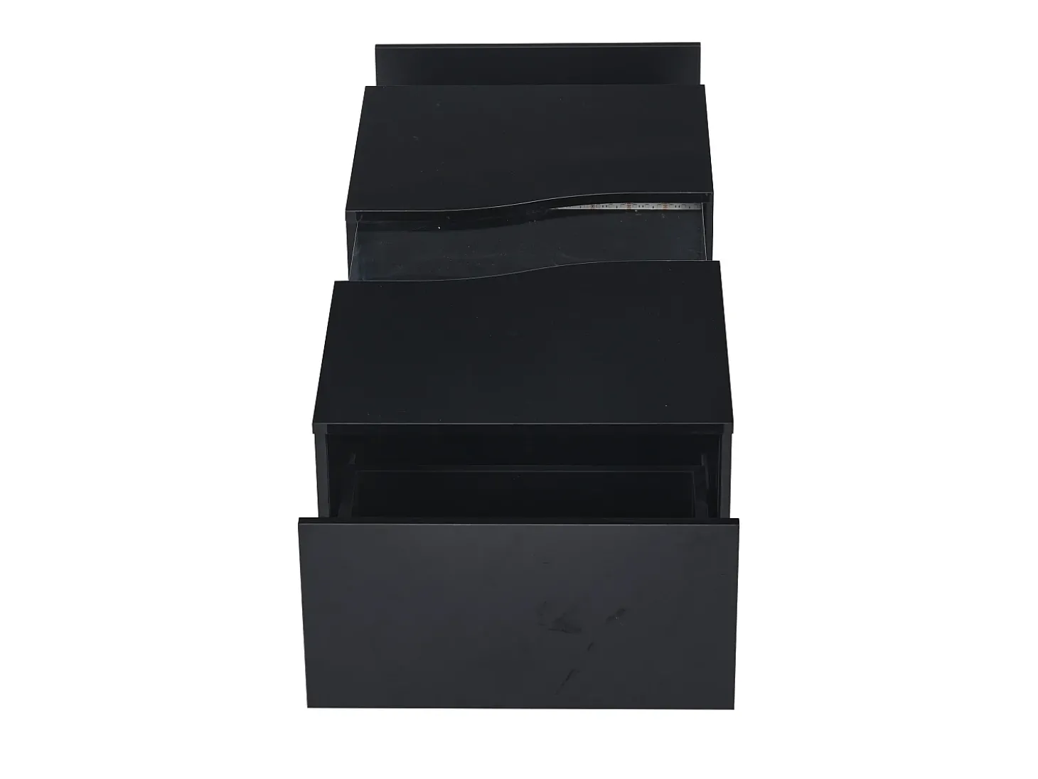 Mesa de centro com 2 gavetas e LED, em MDF e acrílico, lacado preto brilhante