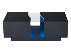 Mesa de centro com 2 gavetas e LED, em MDF e acrílico, lacado preto brilhante