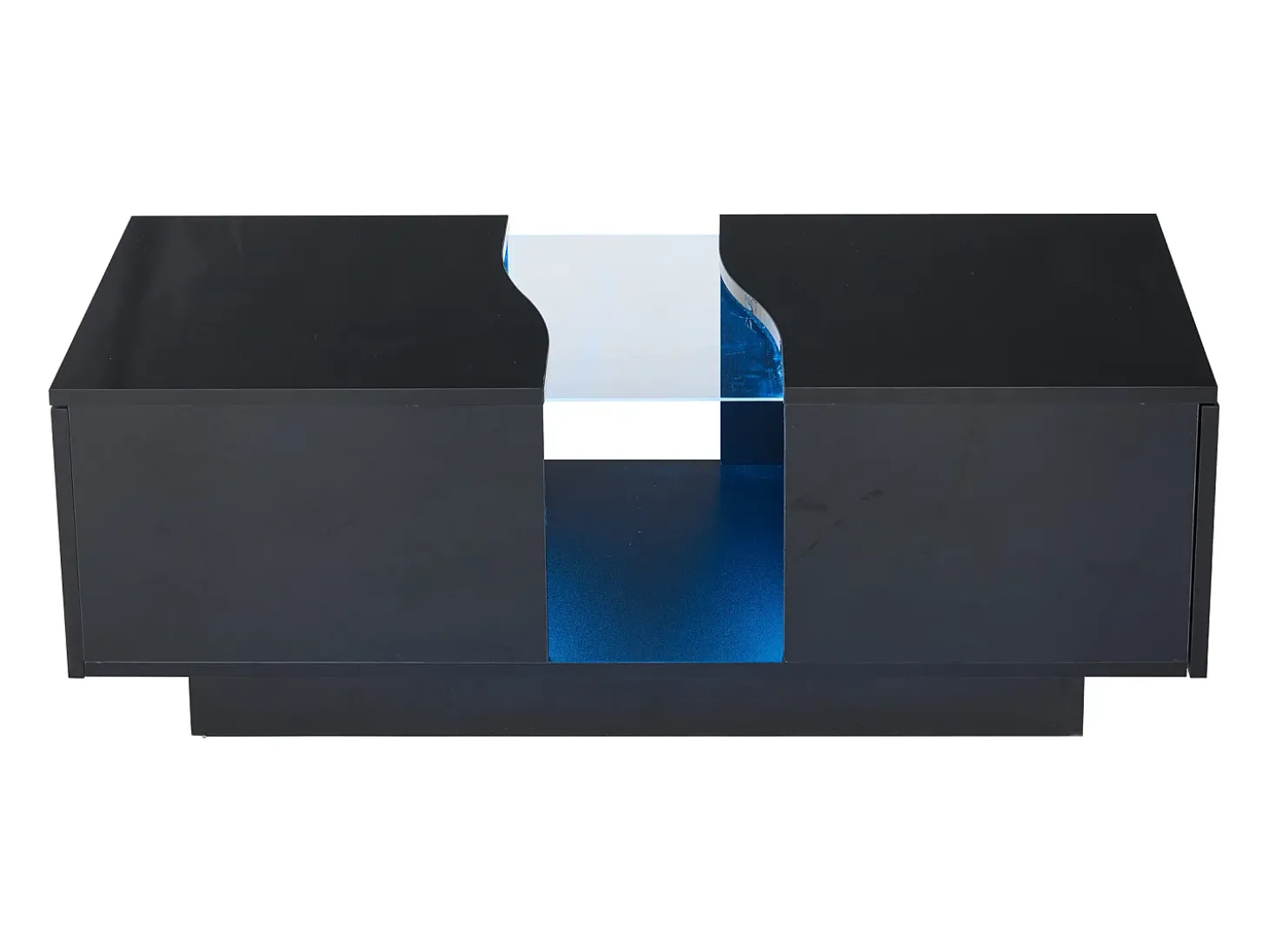 Mesa de centro com 2 gavetas e LED, em MDF e acrílico, lacado preto brilhante