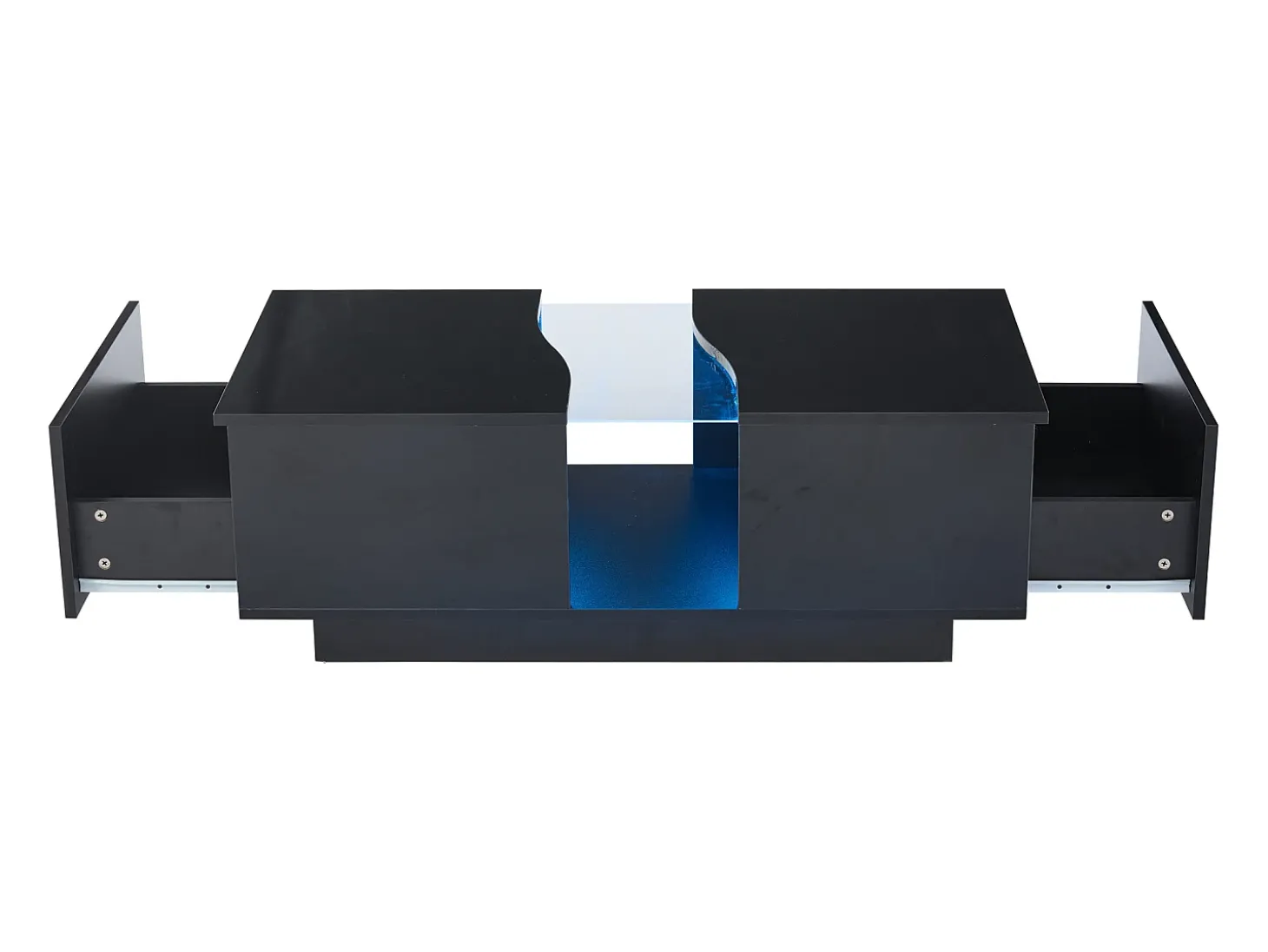 Mesa de centro com 2 gavetas e LED, em MDF e acrílico, lacado preto brilhante