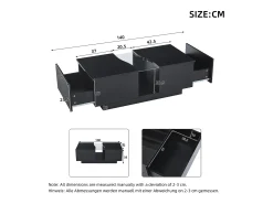 Mesa de centro com 2 gavetas e LED, em MDF e acrílico, lacado preto brilhante
