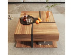 Mesa de centro com 4 gavetas, design exclusivo de cores e linhas, espaço para armazenamento. 78x78x36cm