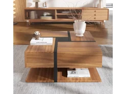 Mesa de centro com 4 gavetas, design exclusivo de cores e linhas, espaço para armazenamento. 78x78x36cm