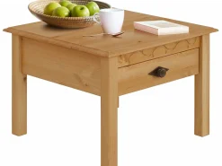 Mesa de centro com 2 gavetas em castanho pinho