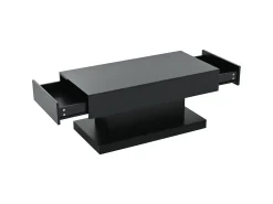 Mesa de centro com 2 gavetas e iluminação LED - Acabamento brilhante - Preto