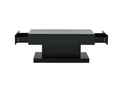 Mesa de centro com 2 gavetas e iluminação LED - Acabamento brilhante - Preto