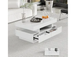 Mesa de centro com 4 gavetas - 80 x 50 x 36 cm - LEDs - Aglomerado - Branco