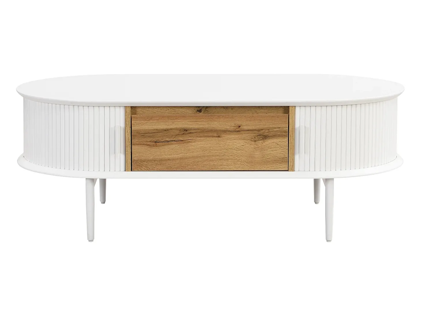 Mesa de centro com 2 portas de correr e 1 gaveta MDF natural e branco - VELURANI