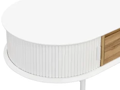 Mesa de centro com 2 portas de correr e 1 gaveta MDF natural e branco - VELURANI