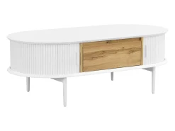 Mesa de centro com 2 portas de correr e 1 gaveta MDF natural e branco - VELURANI