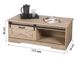 Mesa de centro com 1 porta de correr e um nicho 117x59xH45cm