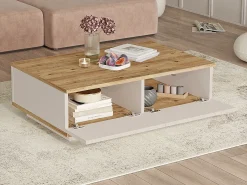 Mesa de centro com 2 portas - Natural e Bege - LOTULA