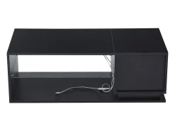 Mesa de centro com 1 porta e LED, 1 prateleira aberta em vidro temperado, corpo em lacado preto