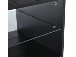 Mesa de centro com 1 porta e LED, 1 prateleira aberta em vidro temperado, corpo em lacado preto