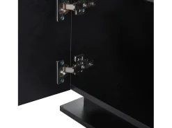 Mesa de centro com 1 porta e LED, 1 prateleira aberta em vidro temperado, corpo em lacado preto